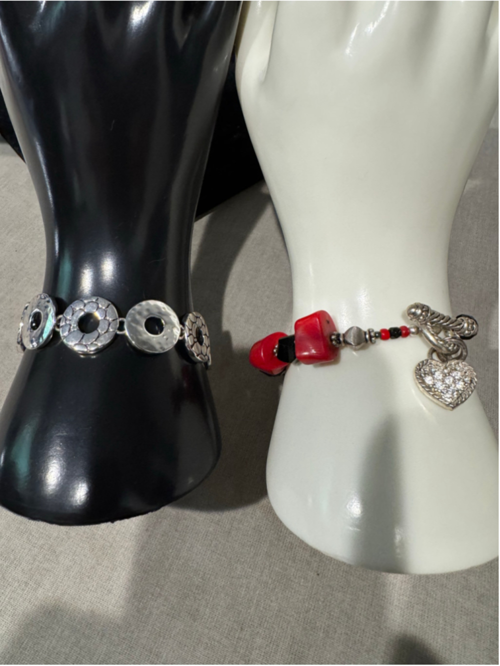 Women's Unbranded 2 Piece Silver Tone Bracelet Set, Silver Red Beaded